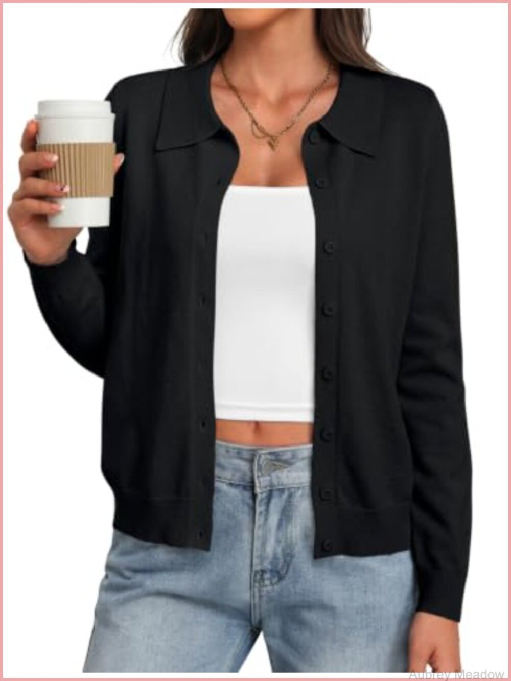 Lightweight Knit Cardigan Button Down Lapel Collar Long Sleeve Top